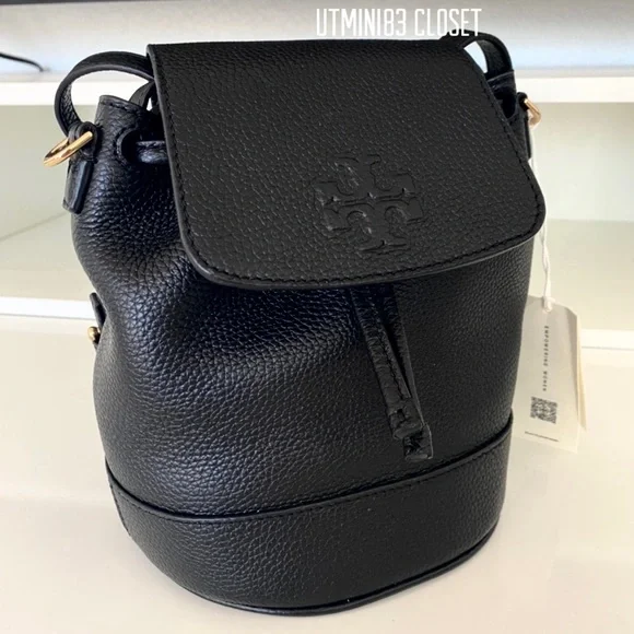 🏅🌈NEW🌈Tory Burch Thea Mini bucket backpack/shoulder bag/black/leather - Picture 1 of 14